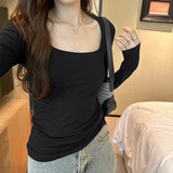 Collar Spice Girl Shoulder Long-Sleeved T-Shirt A New Autumn Style Slim And Thin Bottomed Shirt With A Pure Desire Blouse-Outfit
