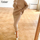 Knitted Skirt Sets Women Autumn Winter Turtleneck Pullover And Pencil Long Skirts Elegant 2 Piece Sets Sweater