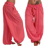 Pants Women Fashion Casual Loose Long Pants Solid Color Baggy Harem Pants Summer Button Sashes Wide Leg Trousers