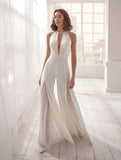 Sexy Mid Waist Deep Halter Jumpsuit Casual