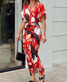 Summer Single Buckle Long Shirt Women's Printed Short-Sleeved