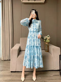 Long-Sleeved Broken Flower Dress-Outfit