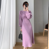 New Autumn Winter Women Lantern Sleeve Sweater Dress Ladies Casual A-Line Midi Knitted Dresses