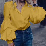 Celmia Fashion Shirts Elegant Puff Sleeve Women Blouse Buttons Casual Loose Solid Party Tops Long Sleeve Blusas