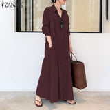 Elegant Printed Shirt Dress Women's Autumn Sundress ZANZEA Casual Long Sleeve Maxi Vestido Female Lapel Button