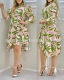 new high waist fat printed mid-length printed dress