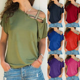 Explosion Casual Slanted Shoulders Cross Irregular Short-Sleeved Print Women
