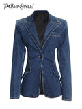 Solid Casual Coat For Women Lapel Collar Long Sleeve Patchwork Pockets High Waist Slim Coats Female 2021