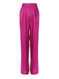 Fashion Women Satin Trousers Solid Pleated High Waist Trousers Female Spring 2022 Wide Leg Pants Ladies Party