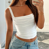 Trend Solid Color Fold Design Square Collar Slim, Basic, Simple Sling Vest, New Summer Style-Outfit
