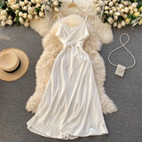 Women Korean Strap Dress Sexy V Neck Sleeveless Elegant Solid Party Dress Summer Off Shoulder A-line Beach Midi