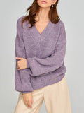 Winter Sweaters For Women 2022 Oversized V Neck Jumper Purple Loose Sweaters Knitted Warm Pullover Women Oversize