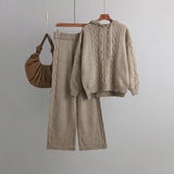 Drawstring Hooded Women Knitted Sets Irregular Loose Sweater+Casual Wide Leg Long Pants Winter Warm Two Pieces