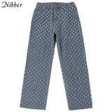 Fashion Plaid Hollow Out Hip Hop Pants Women's Jeans Club 2021 Y2K High Waist Loose Street Style Demin Color Pants