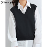 Knitted Vests For Women Spring 2022 Sleeveless Sweaters V Neck Casual Loose Vest Vintage Woman Knittrd Women Vest