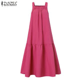 Solid A Line Robe 2021 Summer Sling Vestidos Beach Holiday Ruffle Dresses Womens Fashion Sleeveless Maxi