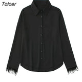 2023 Women Solid Feather Decorate Shirt Blouse Long Sleeve Chic Female Office Lady Tops