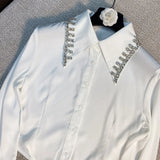 Solid Elegant Blouses For Women Lapel Collar Long Sleeve Minimalist Slim Blouse Women's Clothing Summer 2023