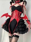 Sweet, Spicy Little Demon Girl Dress Sweet Cosplay Maid Dress Two-Piece Halloween Dress-Outfit