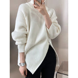 High Neck Ring Zipper Sweater For Women Autumn Winter Thicken Oversized Women