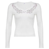Diamonds Crop Top Black Long Sleeve Knitted T Shirt V Neck Basic Harajuku Pullovers Women Autumn Winter Tee Korean