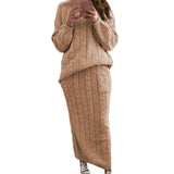 Autumer Winter Knit Pullover Crew Neck Long Sleeve Top Two Piece Sets Sweater Women Skirt Chic Pulls Korean Elegant