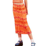 Summer Women Skirts Female High Waist Floral Printing Boho Beach Casual Style Orange Midi Skirt Party Holiday
