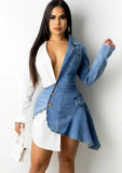 Contrast Color Irregular Patch Denim