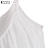 Bohemian Solid Ruffle Dress Women's Summer Sundress ZANZEA Casual Spaghetti Strap Midi Vestidos Female Holiday