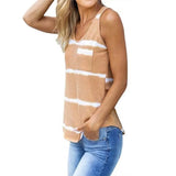 Summer Women Striped Vest Top Pocket Sleeveless Tie Dye Casual Tank Tops Fashion Sexy Beach Loose Tops Tees Female