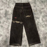 New High Street Hiphop Hip Hop Brand Printed Jeans Men's Straight Baggy Wide-Legged Pants-Outfit