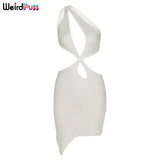 Puss Cross Hollow Women Dresses One Shoulder Sleeveless Backless Skinny Asymmetry Elastic Bodycon Birthday Party