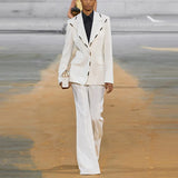 Fashion New Metal Block Decorated A Buckle Suit Trumpet Trouser Suit Two