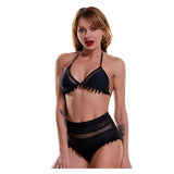Sexy Halter Retro Mesh Hollow Out String Biquini Bathing Suit Female Swimsuit High Waist Plus Size Swimwear Women