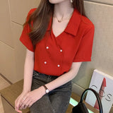 Blouses Top Women Short Sleeve Chifffon Blouse Shirt Tops Women Blusas Mujer De Moda 2021 Verano V-Neck Blouse Women