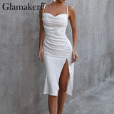 Leopard printed sexy sundress Summer spring shir elegant slim high split sleeveless dress Ladies white holiday