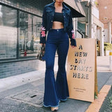 Denim Flared Pants Women Vintage Bell Bottom Jeans Plus Size Warm Autumn Wide Leg Trousers Female Pant Flare