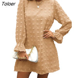 Loose O-neck Dot A-line Dress Women Long Sleeve Elegant Boho Mini Dress 2022 Spring Summer Woman Fashion Beach