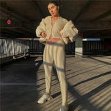 Skinny Two Piece Set Women Knit V-Neck Long Sleeve Top And Pants Female Jumpsuits 2 Piece Outfits Sexy Femme Matching