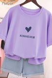 100% Cotton L-5XL T Shirt Plus Size Tshirt Short Sleeve Cartoon Women Top Summer Sweet Couple O Neck Oversized T