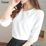 Spring Summer Long Sleeve Shirt Blouses O-Neck Office Lady Loose Chiffon Blouse Tops Casual White Shirts Women Blusas