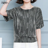 Tunic Short Sleeve Shiny Tops Elegant OL Blouses with Sequins Fashion Glitter Shirts Summer Blouses Large Size 4XL