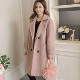 Loose Pink Casual Button Wool Blends Hot Sale Winter Warm Jacket Long Cashmere Vintage Female Autumn Women's Wool