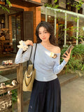 Xixi 2025 Spring New Ins Temperament Shoulder Wool Bottom Shirt Long-Sleeved Knitwear Women's Top