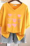100% Cotton L-6XL T Shirt Plus Size Tshirt Short Sleeve Women Top Summer Heart Print Sweet V Neck Oversized T