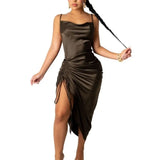 Party Satin Mini Dresses Sleeveless Ruched Sexy Club Dress Summer Women Backless Outfits Spaghetti Strap White