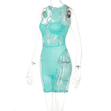 Mesh Patchwork Sexy Romper Women Sleeveless See Through Bodycon Playsuit Casual Streetwear Activewear Workout Y2K