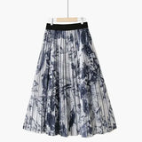 Autumn New Korean Sweet A-Line Skirts Women High Waist Elegant Print Skirt Vintage Kawaii Midi Faldas