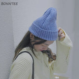 Women 2020 New Solid Knitted Warm Soft Trendy Hats Simple Korean Style Womens Wool Casual Caps Elegant All-match