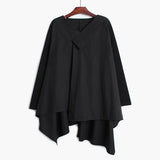 Women Black Irregular Hem Big Size Blouse New V-neck Long Sleeve Loose Fit Shirt Fashion Tide Spring Autumn 2023